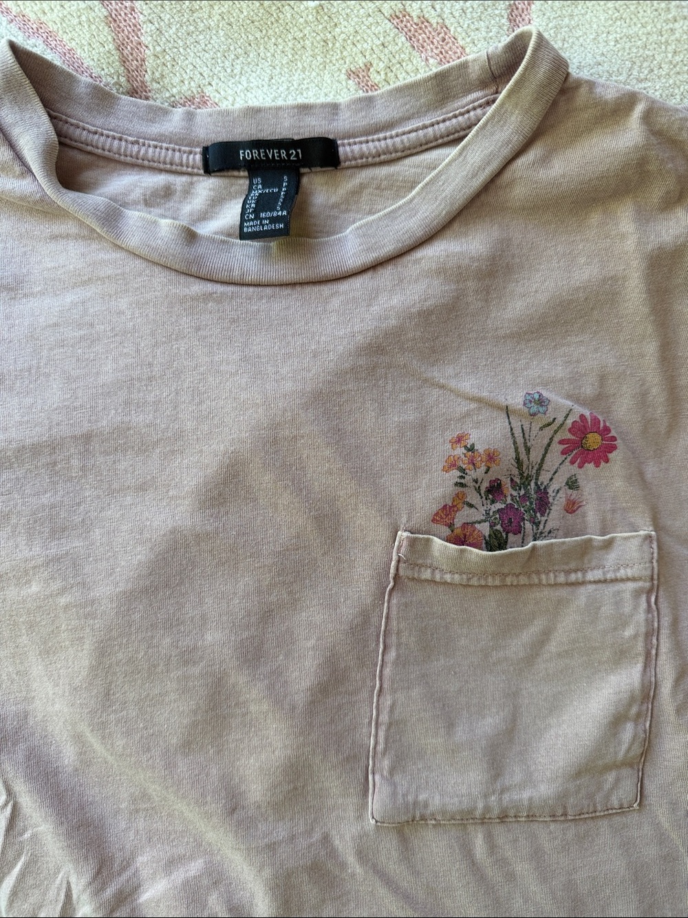 Forever 21 Dusty Pink Short Sleeve Pocket Tee with Floral Accent
